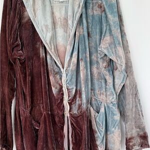 Johnny Was Two-Tone Velvet Tie-Dye Bomber Jacket — Blue and Brown